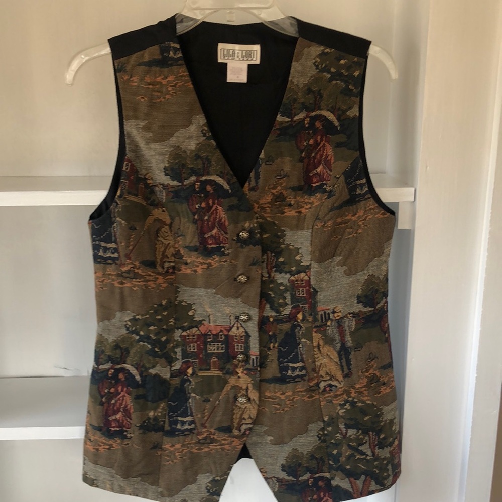 Lila & Lori Vintage Tapestry Vest Victorian Countryside Design Women's Size 6